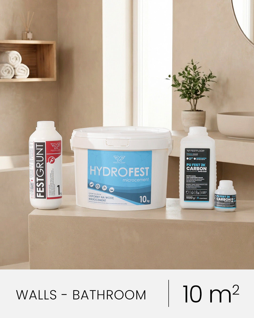 Komplet mikrocementa za zidove u kupaonici HYDROFEST - 10m²